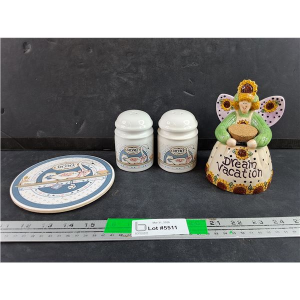 Dream Vacation Coin Bank, Home Salt & Pepper Shakers w/Tray