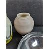 Image 3 : (2) Ceramic Handmade Vases, Metal Serving Plate