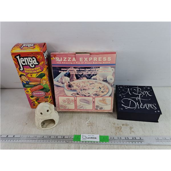 Jenga Truth or Dare, Tea Candle Holder, (2) 8" Pizza Baking Stone, A Box of Dreams CD Collection
