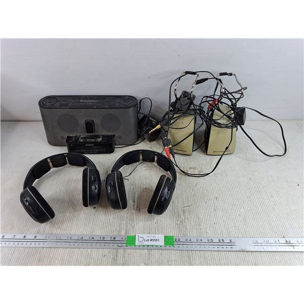 Sony FM/AM Clock Radio - Powers On, As Is, Sennheiser Speakers & Headphones - As Is
