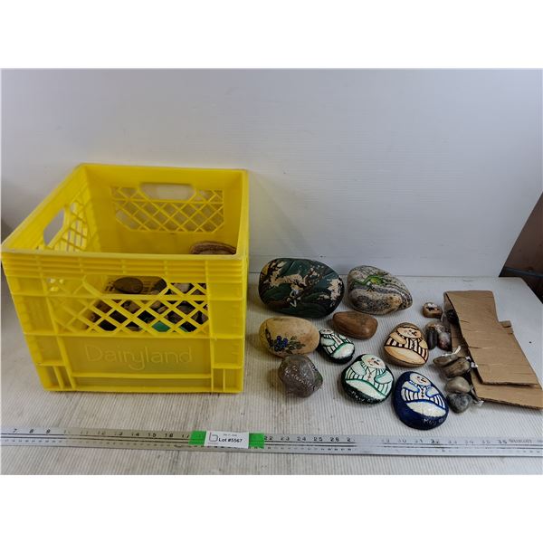Assorted Painted Rocks & Milk Crate 11" x 13" x 11" - PICK UP