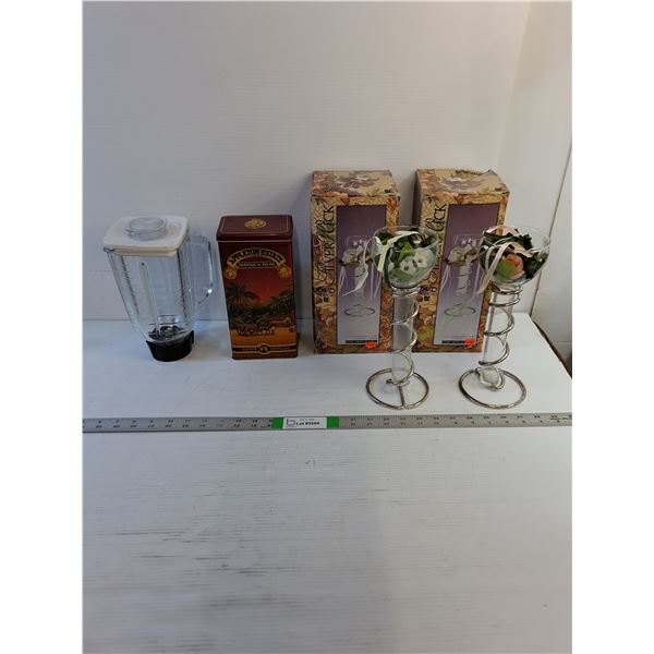 Assorted - Decor  (2) SilverWick Floating Candles / Rum Tin / Blender Glass