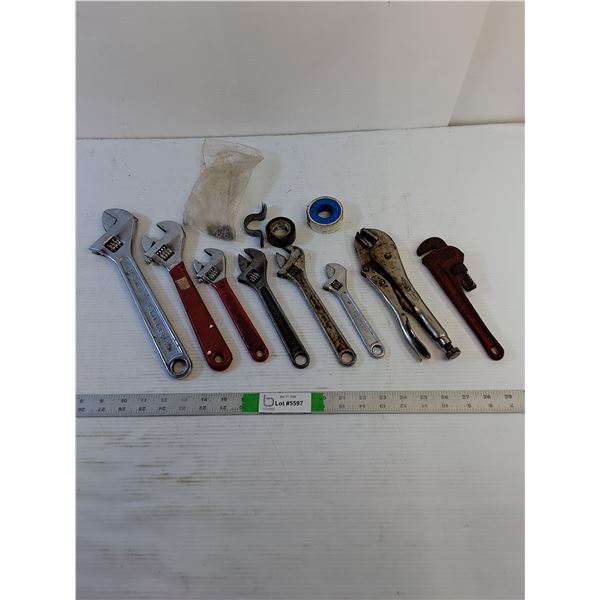 Assorted  - Tools  - Crescent Wrenches,  Vise Grip, Pipe Wrench, Misc.