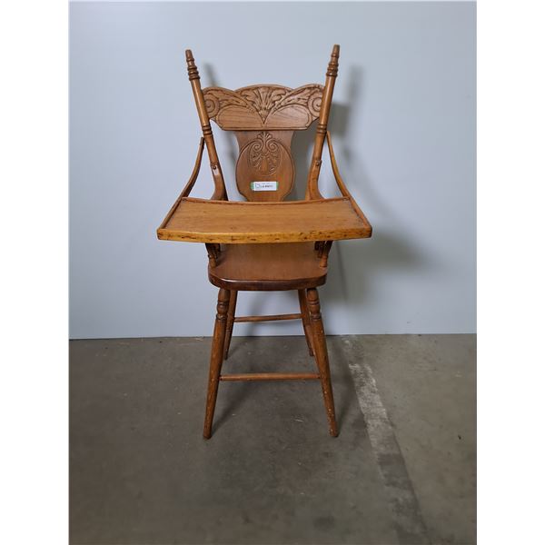 Pre-1950 Pressed-Back Wooden High Chair - 40" High Back - Cannot Ship