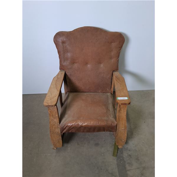 Circa 1915 Leatherette Arts & Crafts Rocking Chair - 28" Runners, 37" High Back - Cannot Ship
