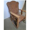 Image 3 : Circa 1915 Leatherette Arts & Crafts Rocking Chair - 28" Runners, 37" High Back - Cannot Ship