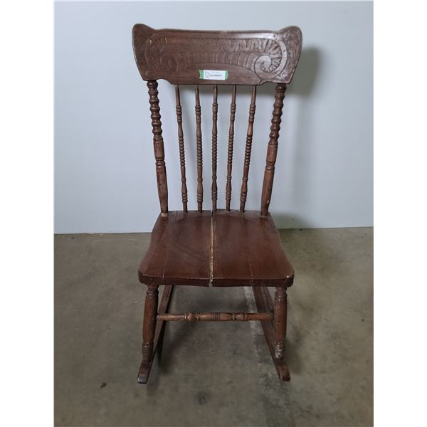 Circa 1935 Oak Pressed-Back Rocking Chair - 28" Runners, 35" High Back - Cannot Ship