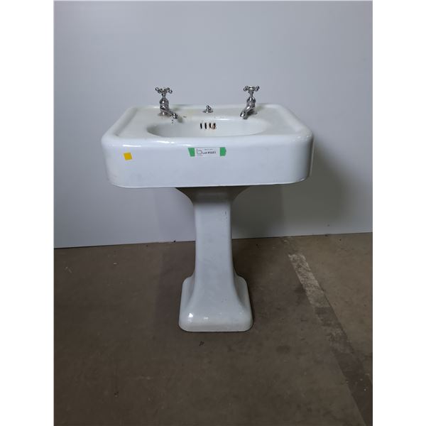 Pre-1930 Crane Cast Iron Pedestal Bathroom Sink - 32x20x24 - Pickup Only