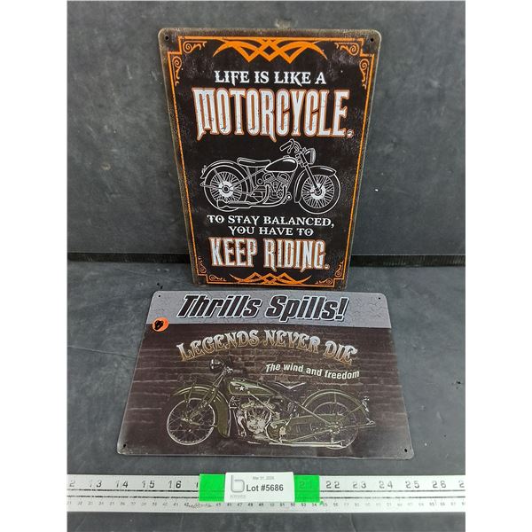 (2)  Metal Motorcycle Signs 12" x 8"