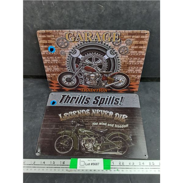 (2) Metal Motorcycle Signs 12" x 8"
