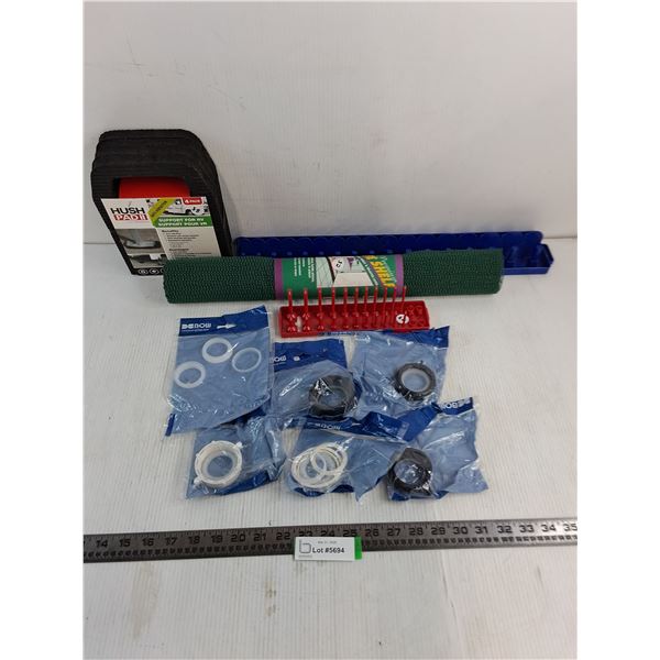 Assorted New Items (4-Pack Hush Pads, Socket Trays, Cupboard Liner, Asst. Washers & Rings)