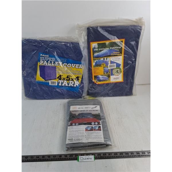 (3) NIB Tarps (Windshield, Car, Pallet)