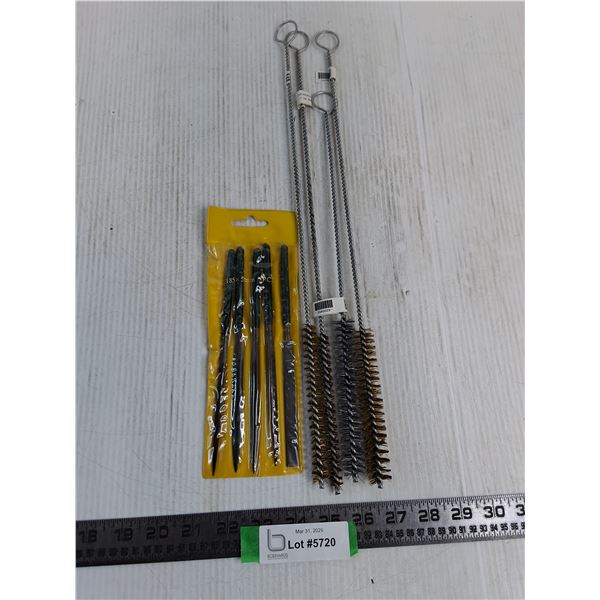 (4) New Wire 'Tube' Brushes and 5-Piece File Needle Set