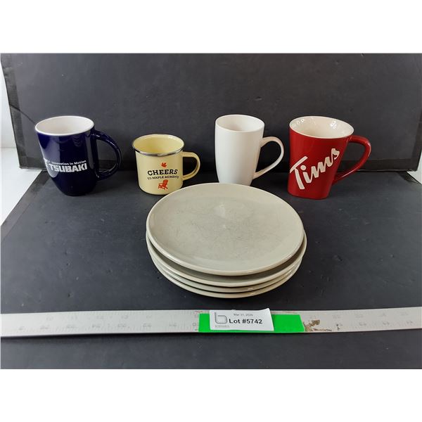 (4) Ceramic Mugs & (4) Stoneware Dessert Plates