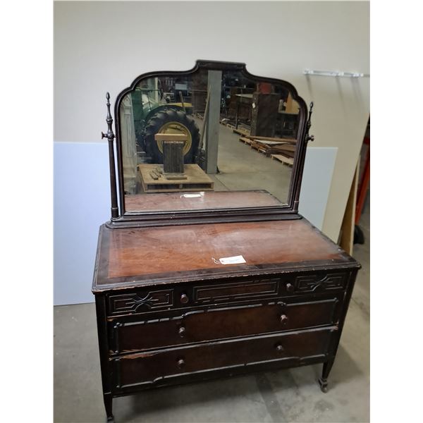 1920's Sligh Furniture Co. Hardwood w/Wood Veneer Dresser - 50x24x35" - Mirror 32" High - PU Only