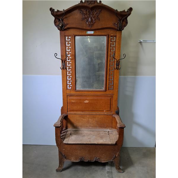 'Circa 1870' Hallstand - 80x35x15" - Bench Needs Repair - PU Only