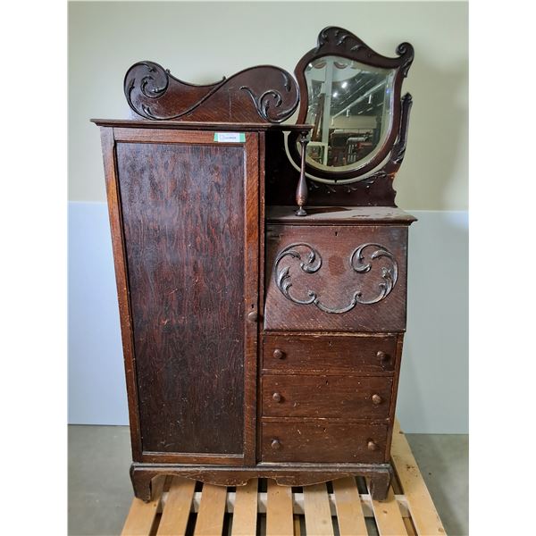 Antique 'Bell' Ornate Wooden Secretary's Desk - 70x40x13" - PU Only