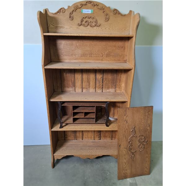 Antique Wooden Secretary Cabinet - Front Door & Small Rack Unaffixed - 61x30x11" - PU Only