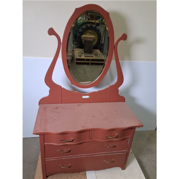 'Circa 1912' Wooden Dresser - 40x19x27" - w/40" Beveled 'Harp Shaped' Mirror Stand - PU Only