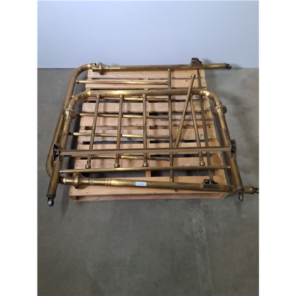 Antique Brass-Look Bed Frame - 47" Width, 6'4" Rails, 48" High Headboard - Some Repair Needed