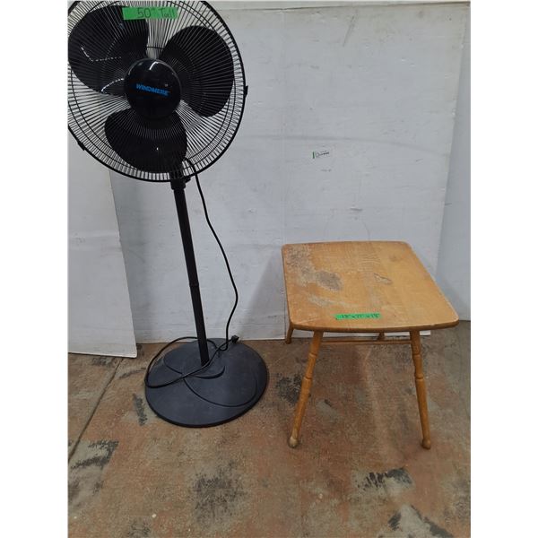 *4 Legged Wooden Side Table and Windmere Standing Fan. Cannot Ship