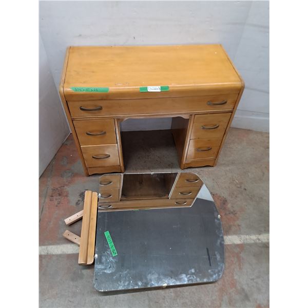 *Wooden Desk with Drawers and 30" x 28" Mirror - Cannot Ship