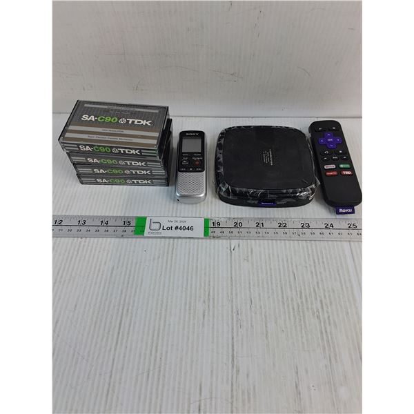 ROKU Streaming TV Box with Remote-untested-as is,Sony Digital Voice Recorder-untested and (4) New Bl