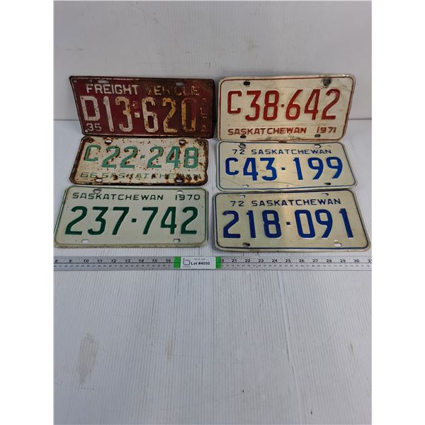 (6) Vintage License Plates-Featuring 1935 Alberta Freight Vehicle and (5) Saskatchewan