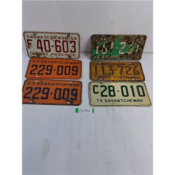 (6) Saskatchewan License Plates Featuring a Pair of 1963