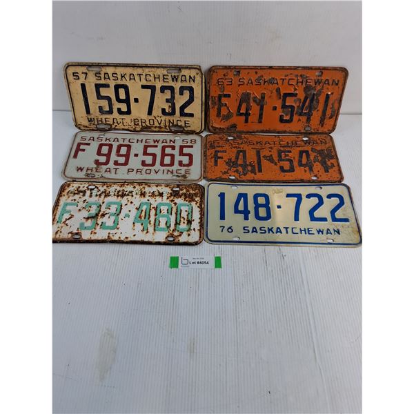 (6) Saskatchewan License Plates-1957,58,63(pair),64 and 1976
