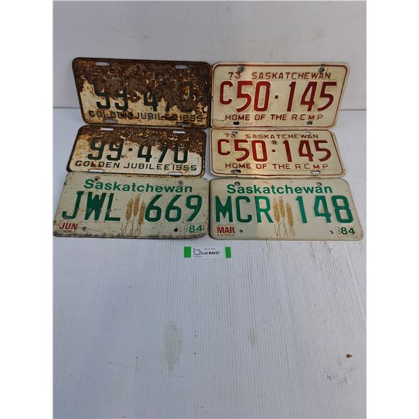 (6) Saskatchewan License Plates Featuring Pair of 1955 and 1973