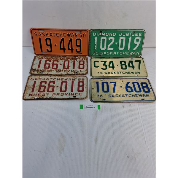 (6) Saskatchewan License Plates Featuring a nice 1950 and pair of 1958