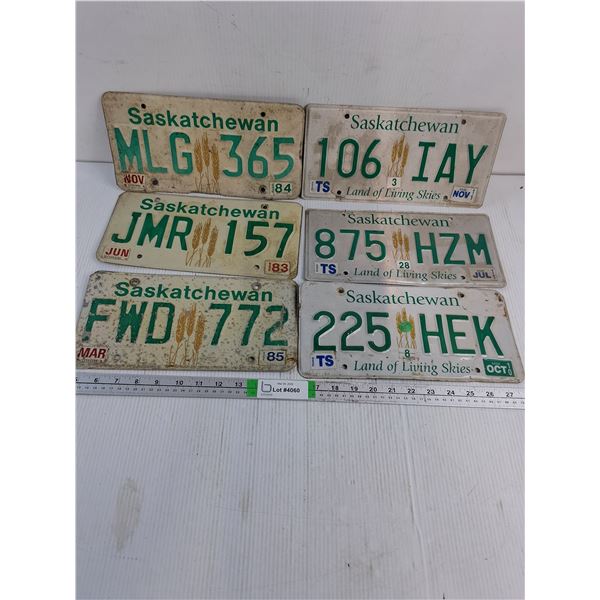 (6) Saskatchewan License Plates-1983 to 85 sticker