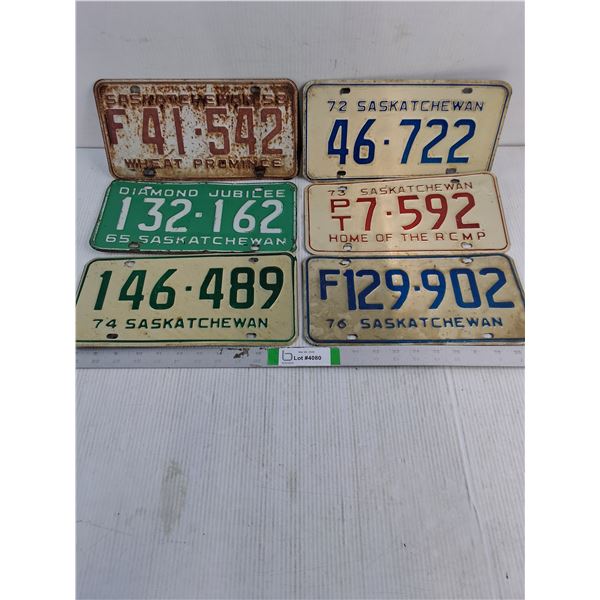 (6) Saskatchewan License Plates-1958,1965,1972,73,74 and 76