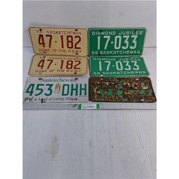 (6) Saskatchewan License Plates Features Pair of 1965 and 1973