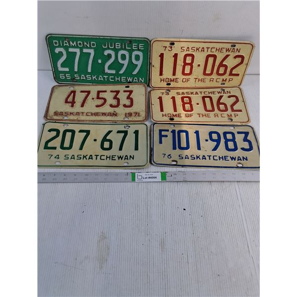 (6) Saskatchewan License Plates Including Pair of 1973