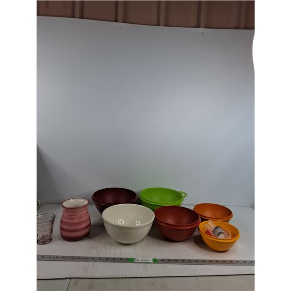 (5) Mixing Bowls, Vase, Glass Cup, Misc