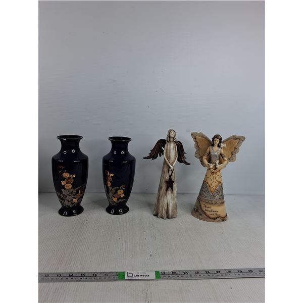 (2) Vases, (2) Angel Decorations (Up to 12")