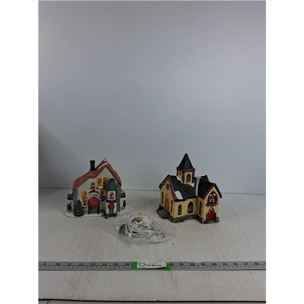 (2) Christmas Villages- Toy Shop, Church ( both as is)