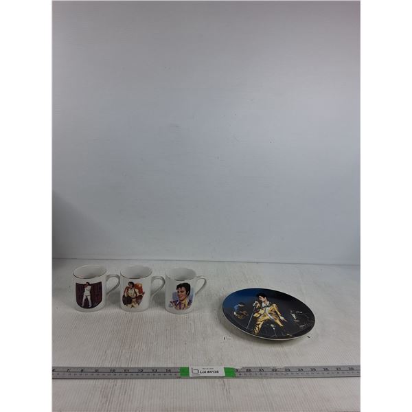 (3) Elvis Presley Mugs, Decorative Plate( as is)