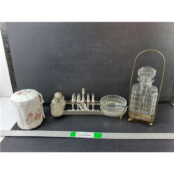 Glass Decanter 8", Salt & Pepper Shaker/Napkin Holder Set, Ceramic Sugar Bowl