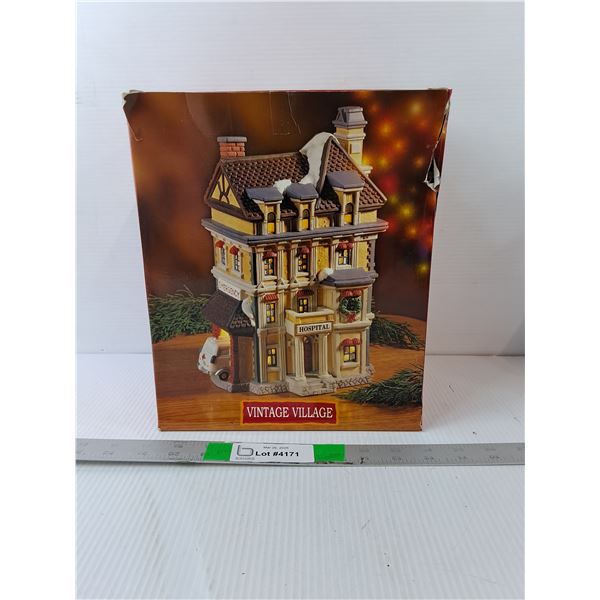 Porcelain Vintage Village Hospital Figurine with Lights 9.5"- Powers On