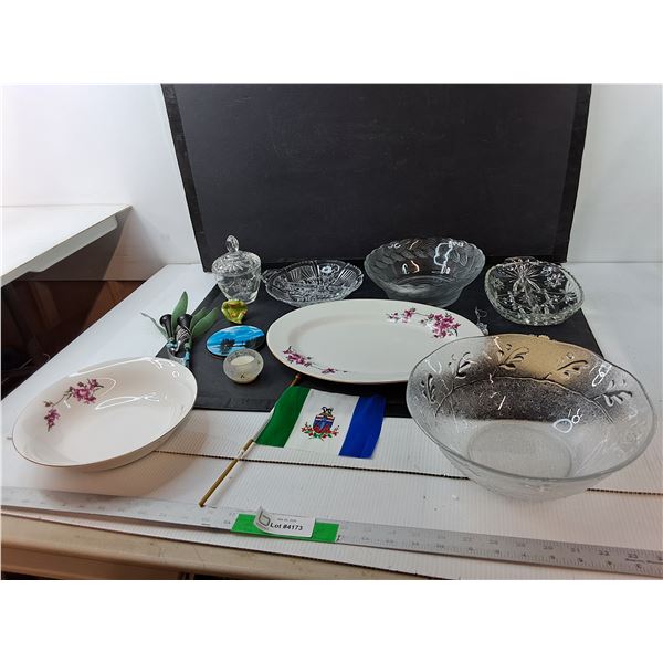 Ceramic Serving Tray 13.75", Glass Bowls Up to 10" Diameter, Lake Style Coaster, Misc.