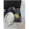 Image 2 : Ceramic Serving Tray 13.75", Glass Bowls Up to 10" Diameter, Lake Style Coaster, Misc.