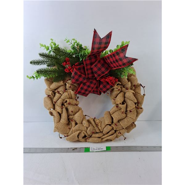 Burlap Holiday Wreath Approx. 15" Diameter