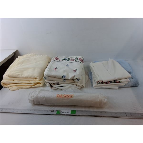 (2) Cotton Sheet Sets- Approx. Queen, Polyester Pillowcases, Towel, Misc.