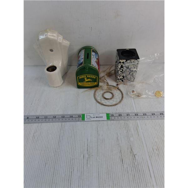 Antique Art Deco Porcelain Wall Sconce,John Deere Coin Bank,Dreamcatcher,Pins,Candle Holder