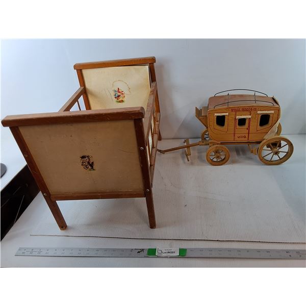 *Vintage Wooden Doll Crib- As Is  21.5" x 13.25" x 16" & Wells Fargo Stagecoach Kit- Cannot Ship