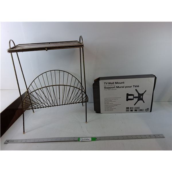 *Metal Magazine Rack with Tabletop 15.75" x 9.5" x 22" & TV Wall Mount- Appears NIB, Cannot Ship