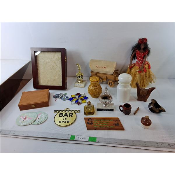 Hawaiian Doll 13", Stetson After Shave, Model Wooden Wagon, Misc. Cannot Ship